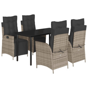 5 pcs conjunto de jantar p/ jardim c/ almofadões vime PE cinza H