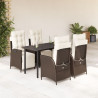 Set comedor de jardín 5 piezas y cojines ratán sintético marrón 1