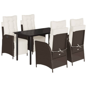 5 pcs conjunto jantar p/ jardim c/ almofadões vime PE castanho H