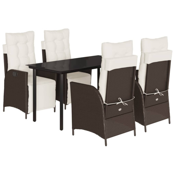 Set comedor de jardín 5 piezas y cojines ratán sintético marrón M 2