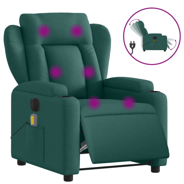 Sillón reclinable de masaje eléctrico tela verde oscuro M 2