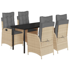 5 pcs conjunto de jantar p/ jardim com almofadões vime PE bege H