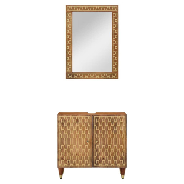 Conjunto de muebles de baño 2 piezas madera maciza de mango M 3