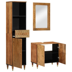 Conjunto de muebles de baño 3 piezas madera maciza de mango H