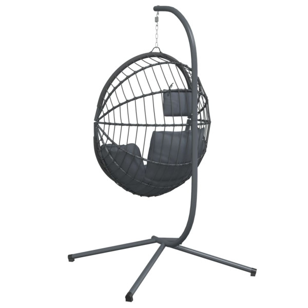 Silla colgante huevo con soporte ratán y acero gris M 5