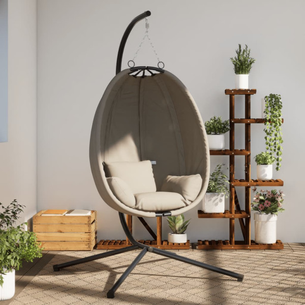 Silla colgante huevo con soporte tela y acero beige M 4