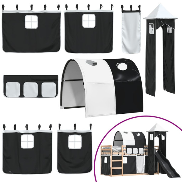 Litera con tobogán y cortinas blanco y negro 90x190 cm M 5