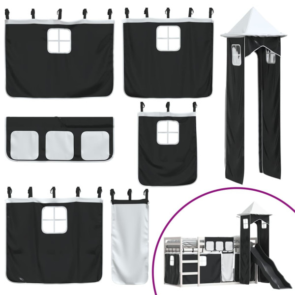 Beliche com escorrega e cortinas 90x200 cm branco e preto M 5