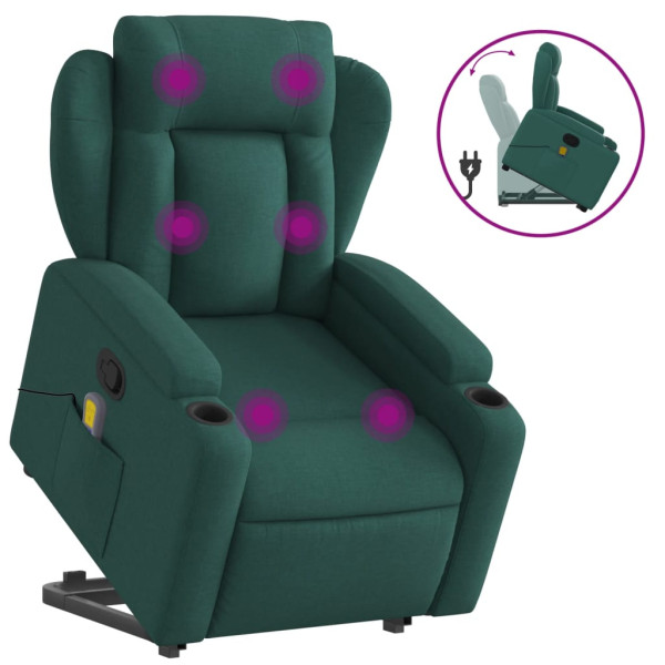 Silla de masaje reclinable de pie de tela verde oscura M 2