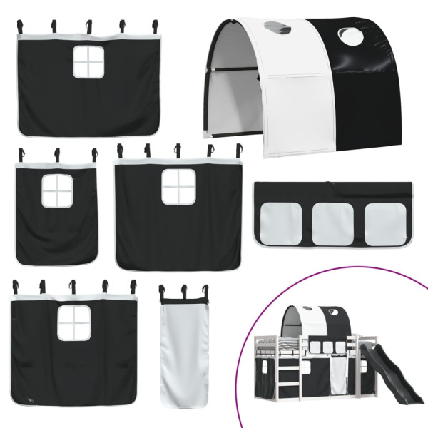 Beliche com escorrega e cortinas 80x200 cm branco e preto M 5