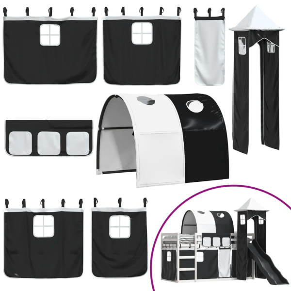 Beliche com escorrega e cortinas 80x200 cm branco e preto M 4