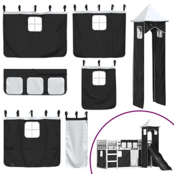 Beliche com escorrega e cortinas 90x190 cm branco e preto M 5