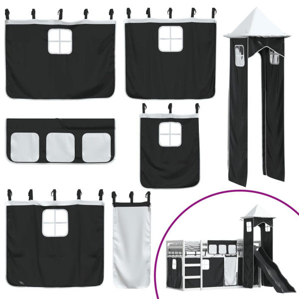 Beliche com escorrega e cortinas 80x200 cm branco e preto M 5