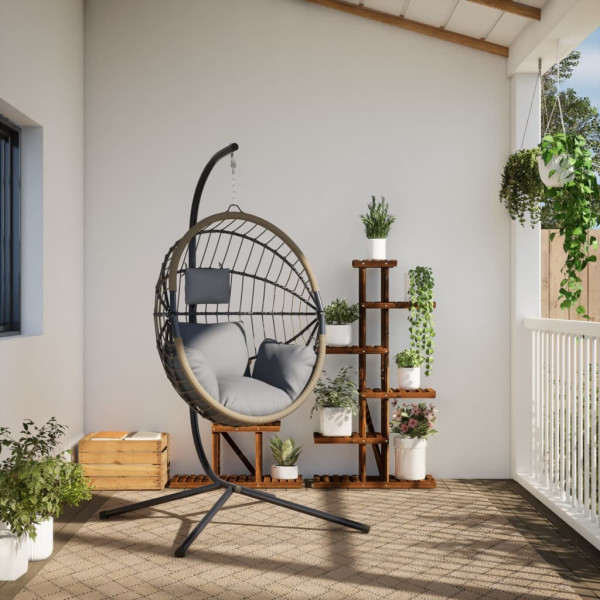 Silla colgante huevo con soporte ratán y acero gris claro M 3