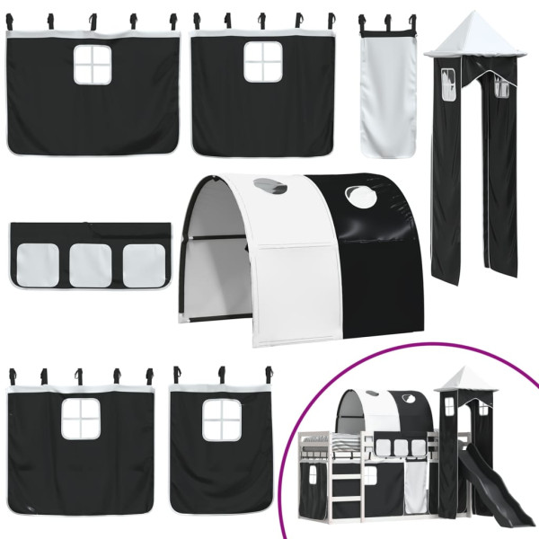 Litera con tobogán y cortinas blanco y negro 90x190 cm M 5