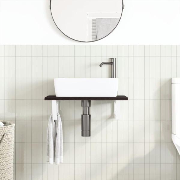 Estante de lavabo de pared de acero y madera maciza de roble M 3