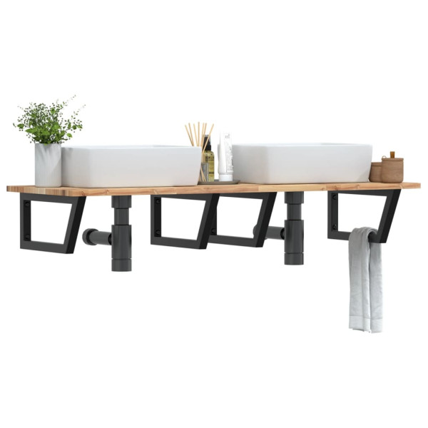 Estante de lavabo de pared acero y madera maciza de acacia D