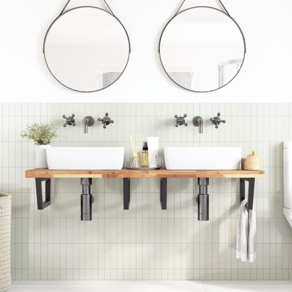 Estante de lavabo de pared acero y madera maciza de acacia M 3