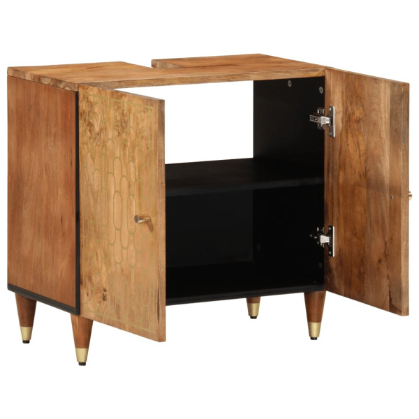Armário de bacia para casa de banho de madeira de manga sólida 62x33x58 cm M 3