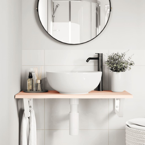 Estante de lavabo de pared de acero y madera maciza de roble M 3
