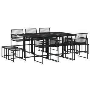 11 pcs conjunto de jantar para jardim vime PE preto H