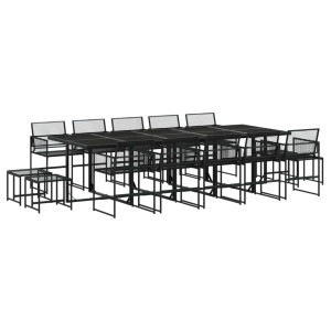 15 pcs conjunto de jantar p/ jardim vime PE preto H