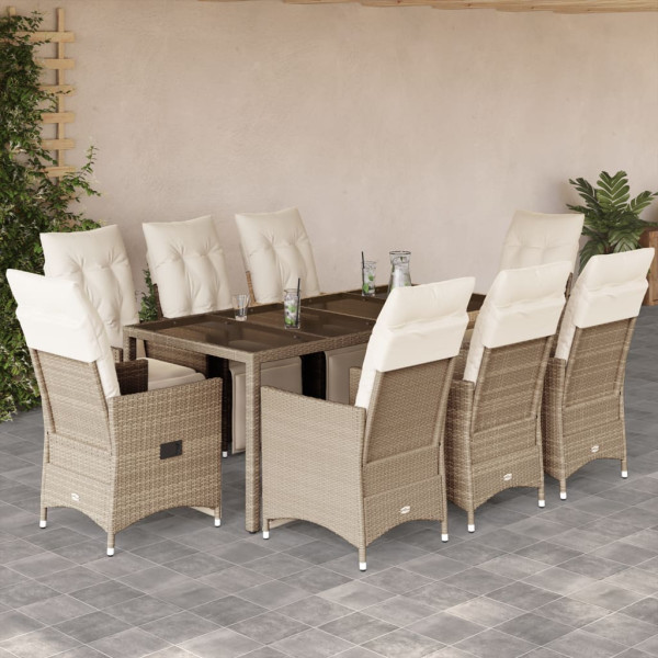 Set de mesa y sillas de jardín 5 pzas y cojines ratán PE beige D