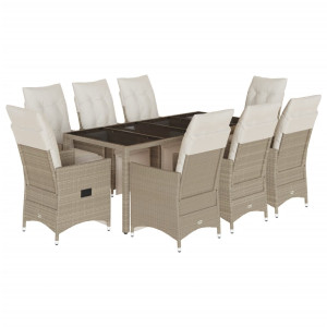 Set de mesa y sillas de jardín 5 pzas y cojines ratán PE beige H