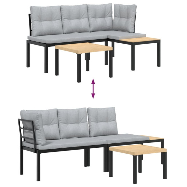 Bancos de jardín cojines 3 pzas acero recubrimiento polvo negro M 5