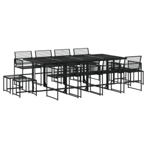 13 pcs conjunto de jantar p/jardim vime PE preto H
