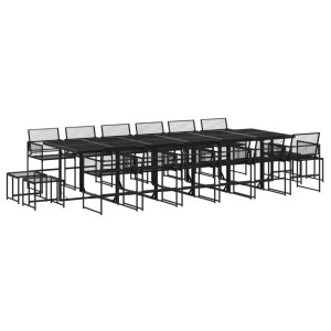 17 pcs conjunto de jantar p/ jardim vime PE preto H