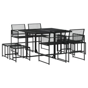 9 pcs conjunto de jantar para jardim vime PE preto H