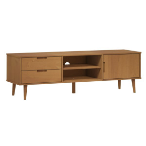Mueble de TV MOLDE madera maciza de pino marrón 158x40x49 cm H