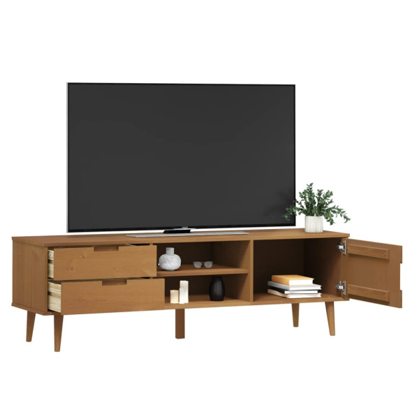 Mueble de TV MOLDE madera maciza de pino marrón 158x40x49 cm M 3