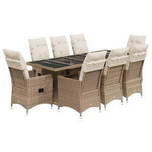 Set de mesa y sillas de jardín 5 pzas y cojines ratán PE beige H