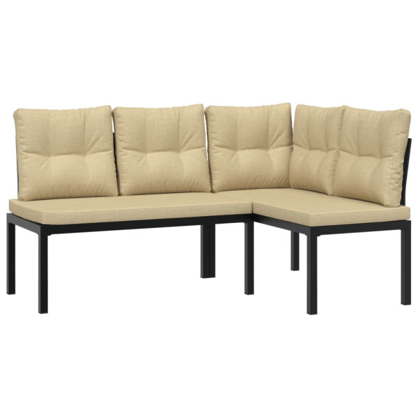 Bancos de jardim com almofadões 4 pcs aço revestido a pó preto M 3