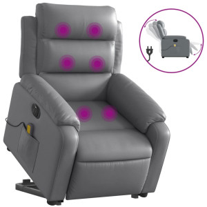Sillón de masaje elevable eléctrico cuero sintético gris H