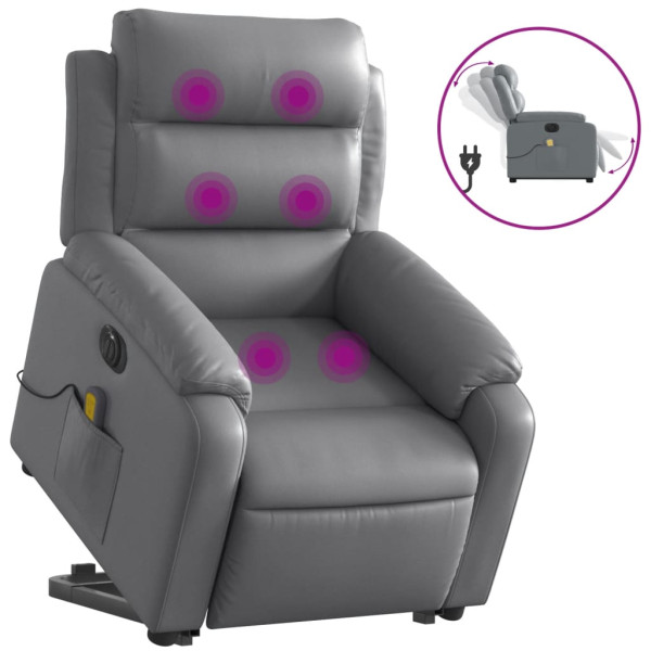 Sillón de masaje elevable eléctrico cuero sintético gris M 2
