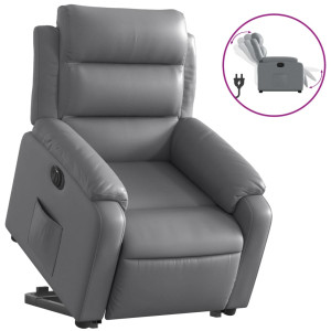Sillón reclinable elevable eléctrico de cuero sintético gris H