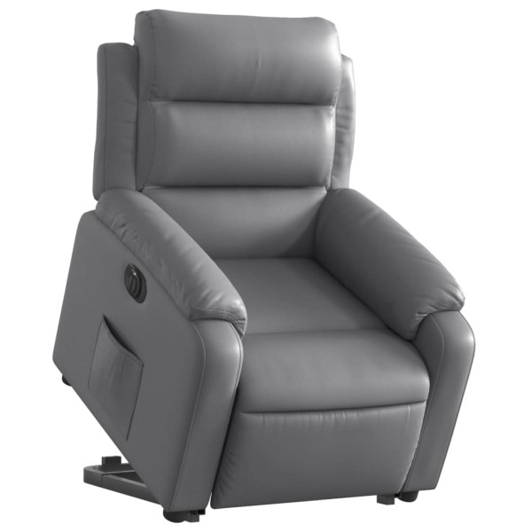 Sillón reclinable elevable eléctrico de cuero sintético gris M 3
