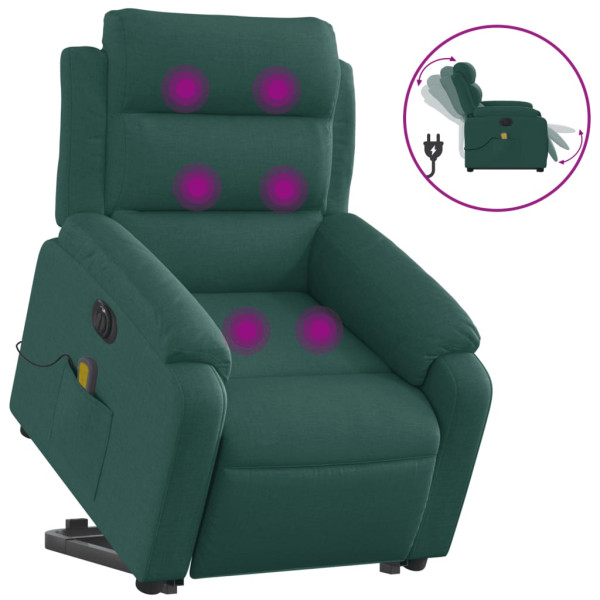 Sillón masaje eléctrico reclinable elevable tela verde oscuro M 2