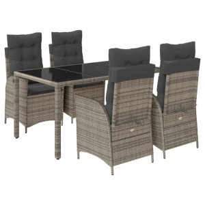 5 pcs conjunto de jantar p/ jardim c/ almofadões vime PE cinza H