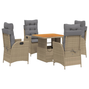 5 pcs conjunto de jantar p/ jardim com almofadões vime PE bege H