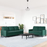 2 pcs conjunto de sofás com almofadões veludo verde-escuro 3