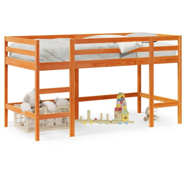 Cama alta de niños con escalera madera maciza marrón 90x200 cm D