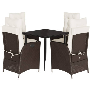 5 pcs conjunto jantar p/ jardim c/ almofadões vime PE castanho H