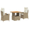 Set comedor de jardín 3 pzas con cojines ratán sintético beige 2