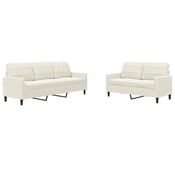 2 pcs conjunto de sofás com almofadões veludo cor creme M 2