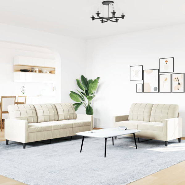 2 pcs conjunto de sofás com almofadões veludo cor creme M 3
