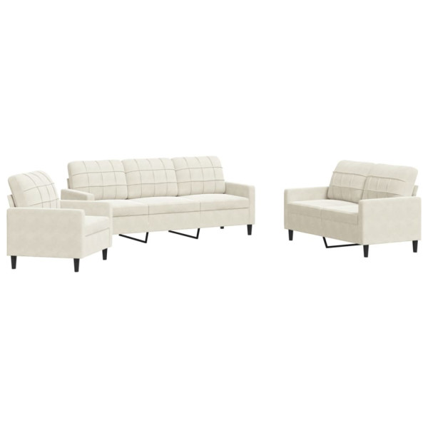 3 pcs conjunto de sofás com almofadões veludo cor creme M 2